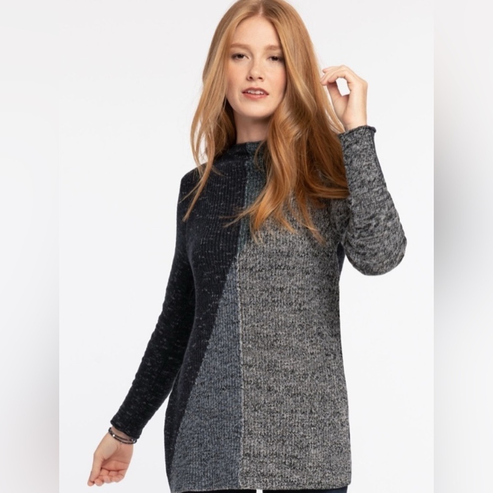 Nic+Zoe Chilled Angle Sweater Grey Blue Abstract Design Size Medium